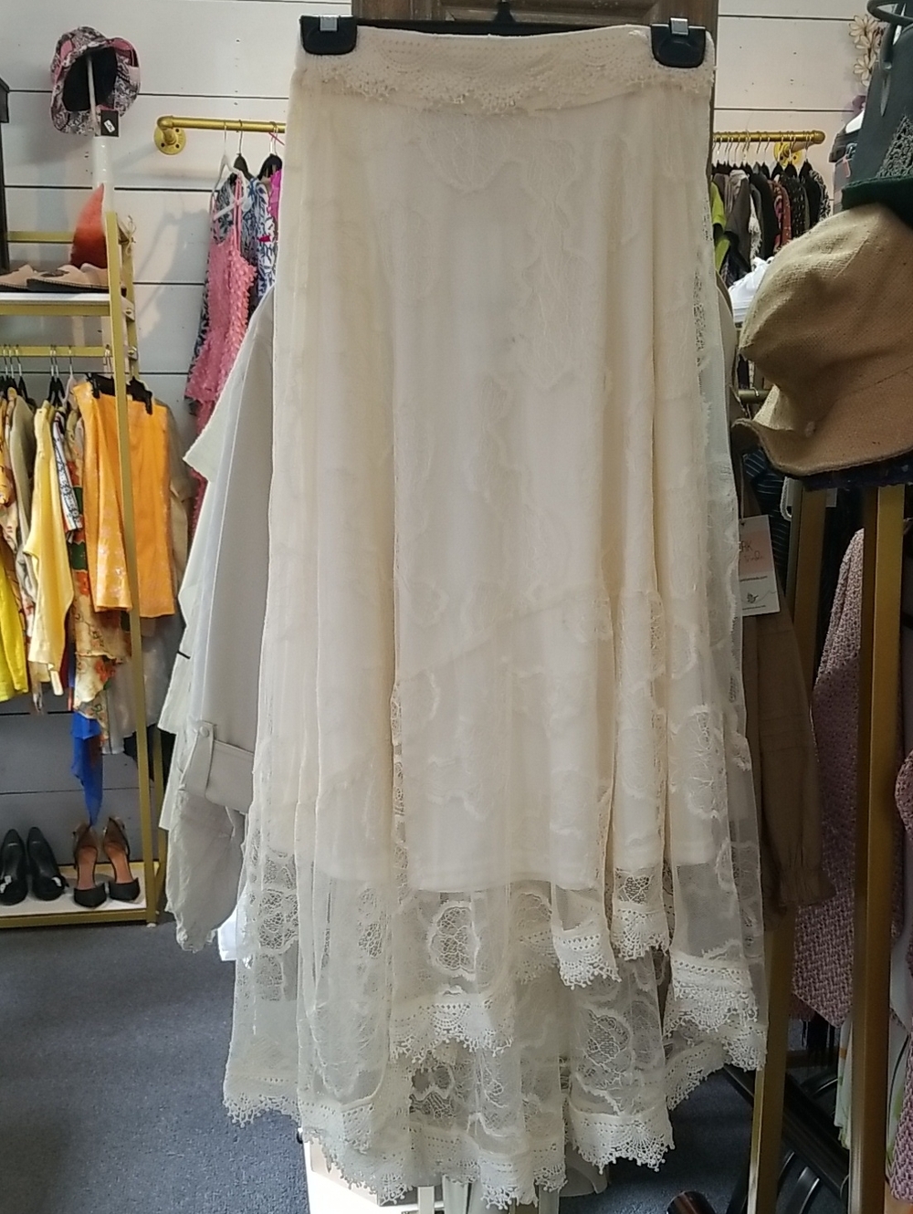 Elegant Ivory Lace Tiered Maxi Skirt